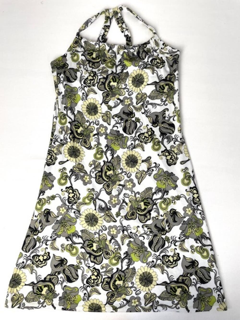 prAna Floral Halter Yoga Dress Built In Shelf Bra Green White Athletic XS